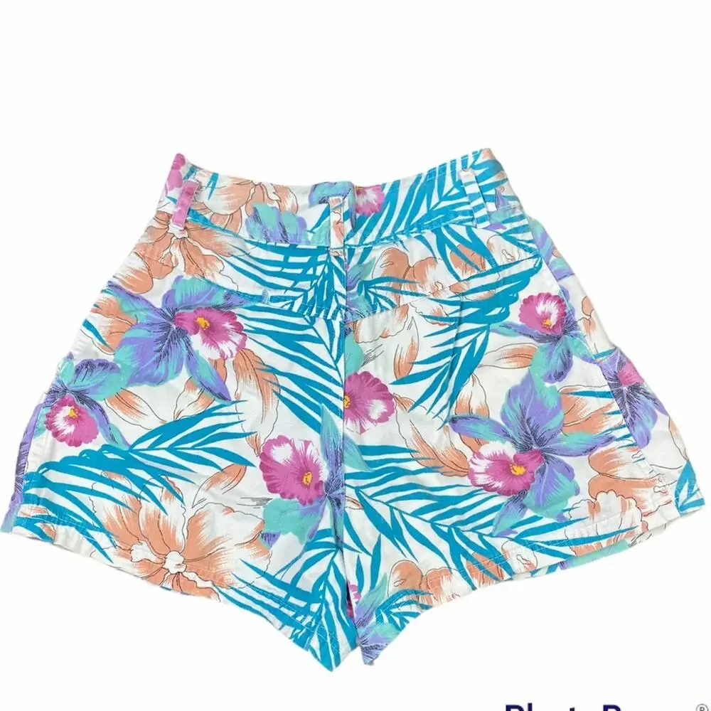Vintage 80’s Floral Pleated Valley Girl Mom Shorts Sz 5 Pastel Pink Blue Purple
